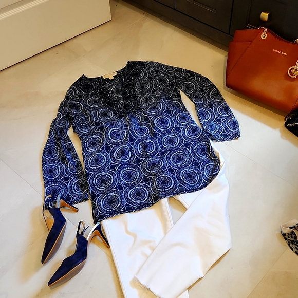 MK Navy & White Beaded Sheer tunic - Picture 1 of 8